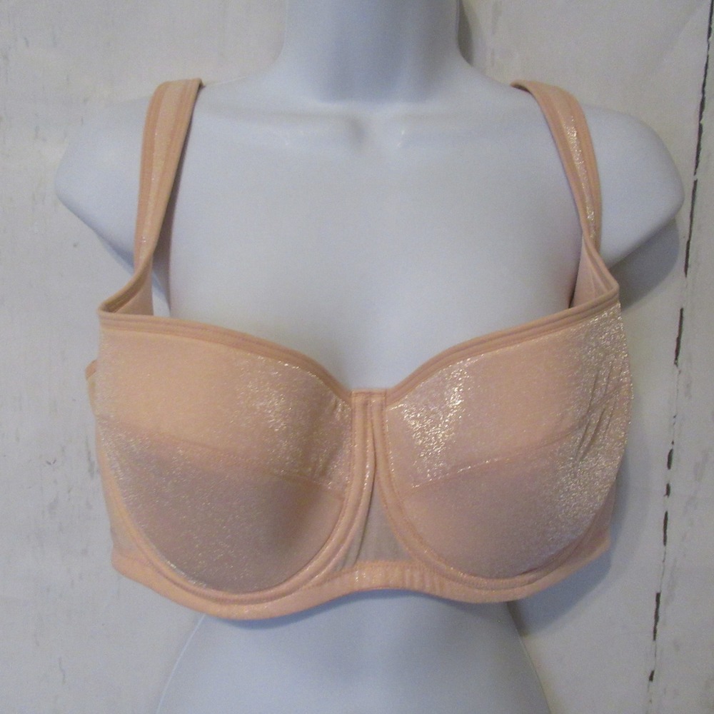 New HSIA Bra 36G Beige‎ Pink Shimmer Underwire Back Closure